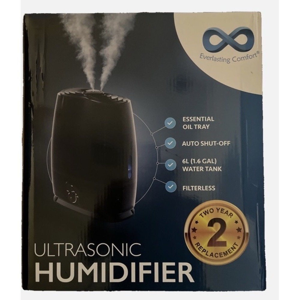 Air Humidifier 50 hr Continuous Use 6L Tank Essential Oil Tray Filterless NEW